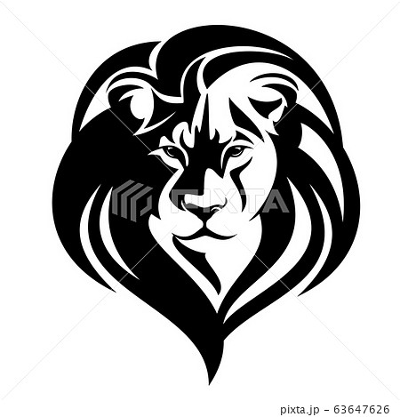 動物 ライオン イラスト 白黒 黒色の写真素材