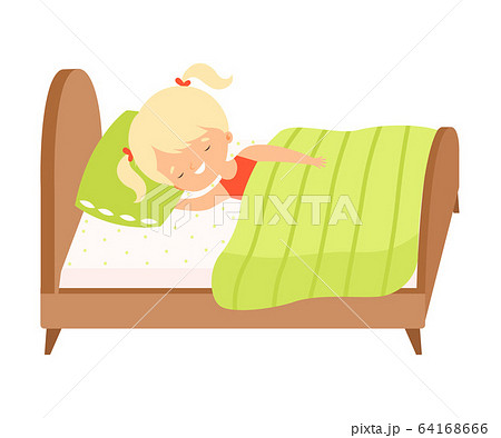 女の子 子供 ベッド 寝るのイラスト素材