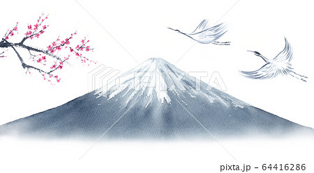 富士山 富士 水墨画 山のイラスト素材