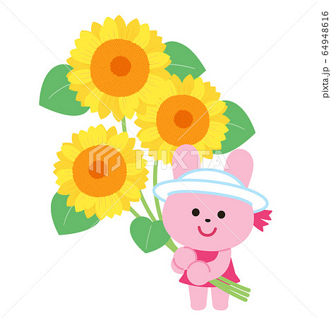 ♥A*B♡ひまわり飾り。ひまわりうさぎちゃん*♡可愛い七夕飾り*♡♥ 甚平はひまわり柄にしたの👘 ひなひまわりだいすきなお花なの