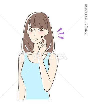 頬 指 女性 若いのイラスト素材 Pixta