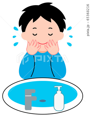 洗顔 子供 顔 洗うのイラスト素材