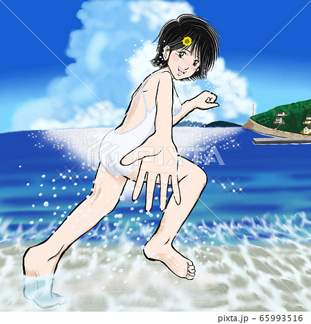 海辺 ワンピース 女の子 海のイラスト素材