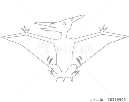 翼がある恐竜プテラノドンのラインのイラストのイラスト素材