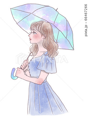 傘 雨 日傘 女の子のイラスト素材