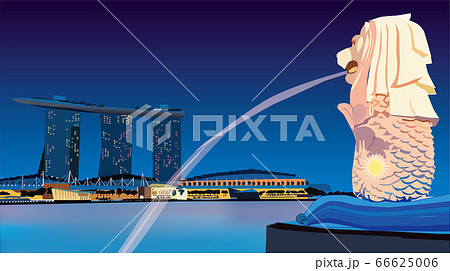 シンガポール夜景のイラスト素材