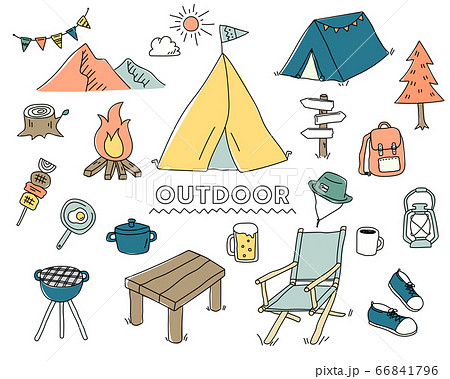 秋 山 テント キャンプのイラスト素材
