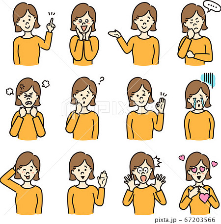 女性 表情 ポーズ 上半身のイラスト素材