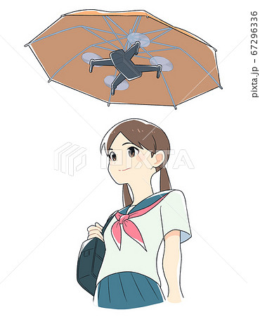 傘 雨 高校生 女の子のイラスト素材