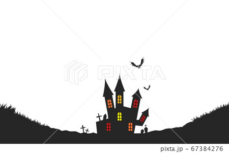 ハロウィン コウモリ 城 シルエットのイラスト素材