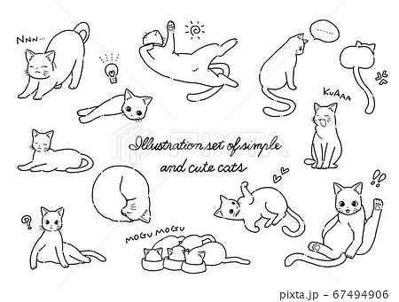 招き猫 動物 猫 線画のイラスト素材