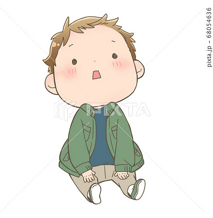 男の子 子供 ぼんやり 座るのイラスト素材