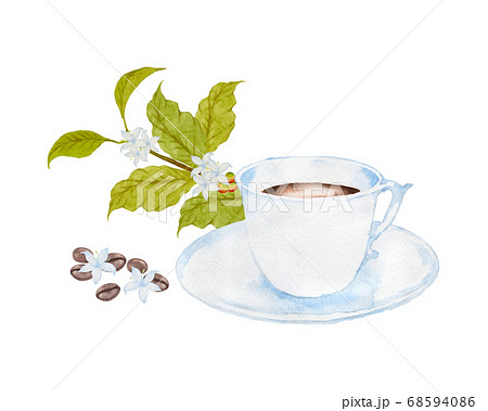イラスト コーヒーカップ コーヒー豆 雑貨のイラスト素材
