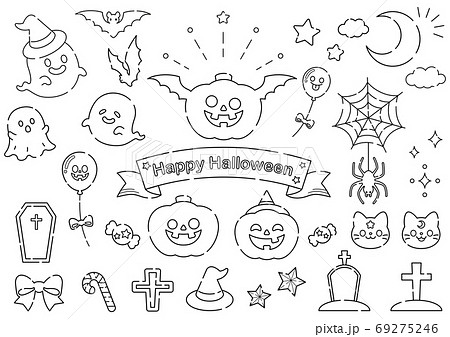 ハロウィン ハロウィーン おばけ 塗り絵のイラスト素材