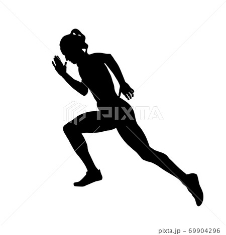 ランニング 走る 女性 シルエットのイラスト素材