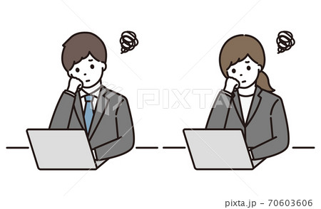 女性 イラスト 頬杖 ポーズの写真素材