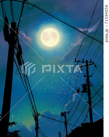 木 道 夜 電柱のイラスト素材 - PIXTA