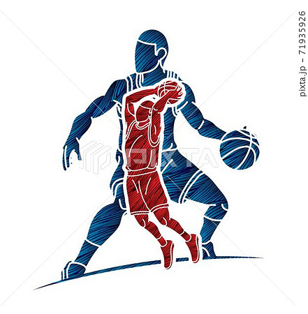 バスケットボール シルエット 影 シュートの写真素材