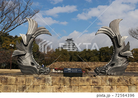 姫路城 シャチホコ 白鷺城 世界遺産の写真素材