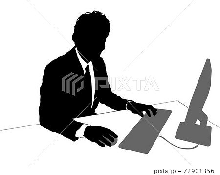 パソコン デスクトップパソコン モノクロ 白黒のイラスト素材