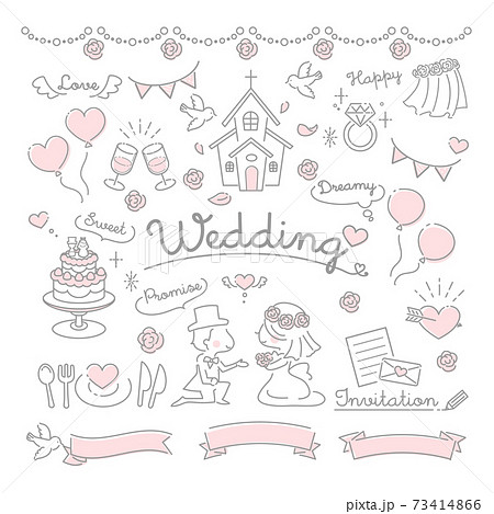 ウエディング ウェディング 結婚 線画のイラスト素材