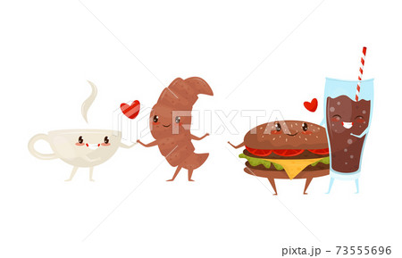 ご飯 ハンバーガー かわいい イラストの写真素材