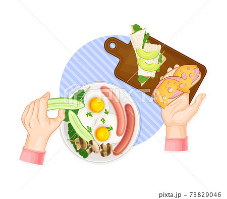 皿 料理 持つ 手のイラスト素材