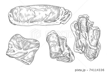 肉 線画 モノクロ アイコンのイラスト素材