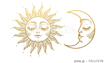 イラスト 三日月 顔 星のイラスト素材