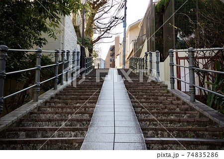 階段 石 スロープ 石畳の写真素材
