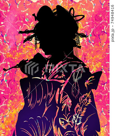 シルエット 影 江戸 炎のイラスト素材