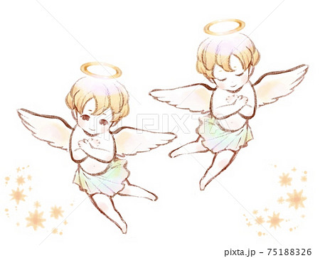 子供 赤ちゃん 天使 イラストの写真素材