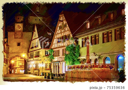 中世ヨーロッパ 町並みのイラスト素材 Pixta