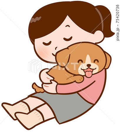 犬 女性 ペット 抱っこのイラスト素材