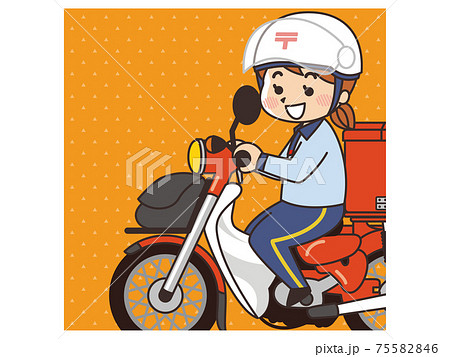 郵便局 郵便配達 バイク オートバイの写真素材
