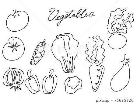 野菜 線画 白黒 モノクロのイラスト素材