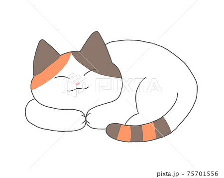 三毛猫 猫 イラスト 眠るの写真素材
