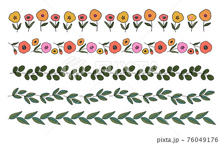 手描き風 ボタニカル ライン素材 セットのイラスト素材