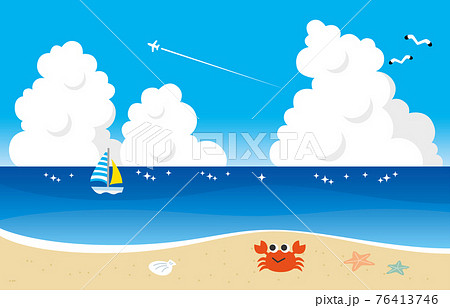 夏 海 砂浜 積乱雲のイラスト素材