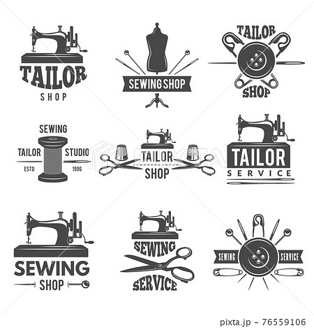 シルエット モノクロ 裁縫 ソーイングのイラスト素材