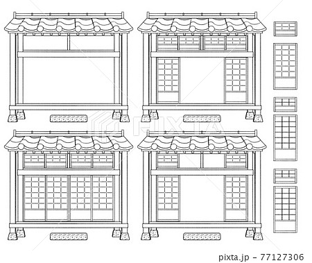 ベクター 瓦屋根 線画 屋根瓦のイラスト素材