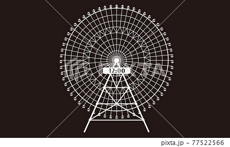 時計のある大きな観覧車の白抜き 青背景 ベクターイラストのイラスト素材 77522566 Pixta