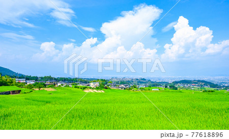 田舎の夏 田舎の風景 入道雲 ノスタルジックの写真素材