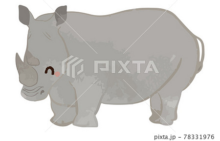 動物 サイ かわいい イラストの写真素材