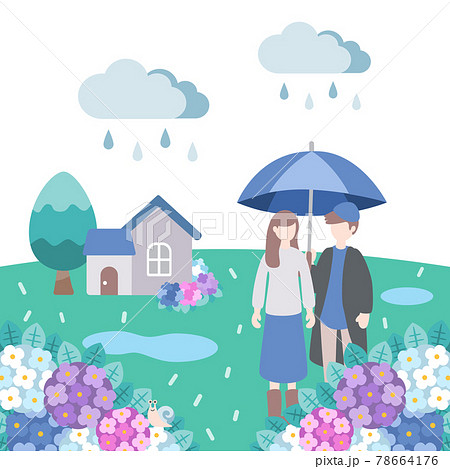 相合傘 カップル 若者 イラストのイラスト素材
