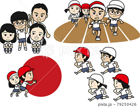 子供 走る 徒競走 運動会のイラスト素材