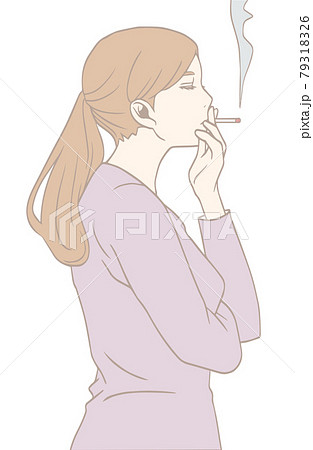 女性 イラスト 横顔 タバコのイラスト素材