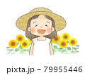 ヒマワリと麦わら帽子の女の子のイラスト素材