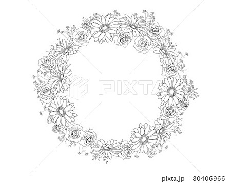 花 モノクロ 白黒 ガーベラのイラスト素材