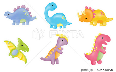 恐竜 かわいい カラフル キャラクターの写真素材